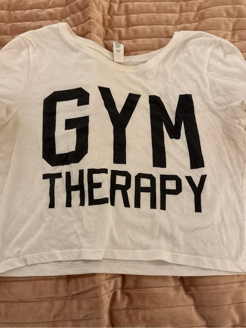 Bella Canvas White Crop Top with Black 'GYM THERAPY' Graphic